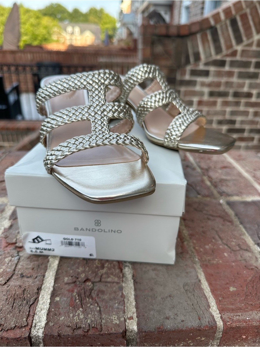 Bandolino Metallic Gold Braided-Strap Slide Mules